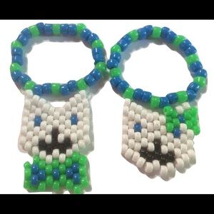 Neon Green/Blue Rave Kitty Bead on Kandi Bracelet